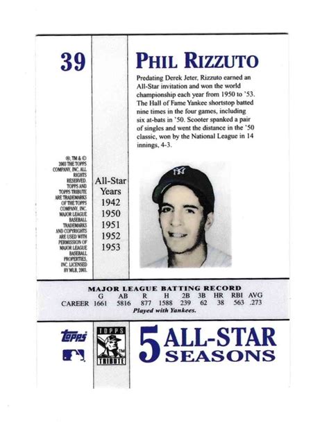 Topps Tribute Phil Rizzuto First All Star Season Card Nm