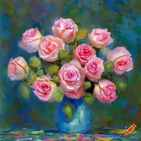 A Beautiful Bouquet Of Roses Painted In Monets Signature Style On Craiyon