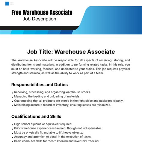 Free Warehouse Associate Job Description Template Edit Online