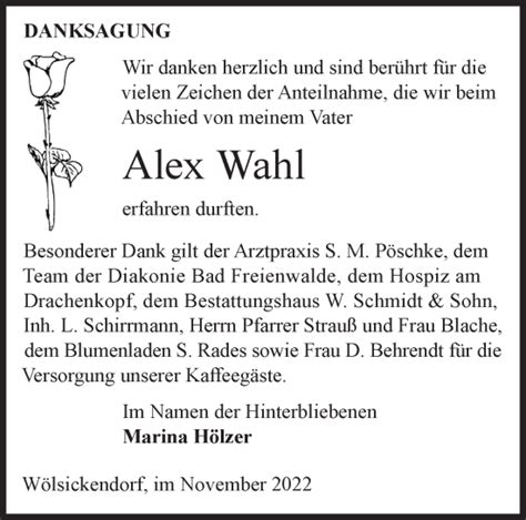 Traueranzeigen Von Alex Wahl M Rkische Onlinezeitung Trauerportal