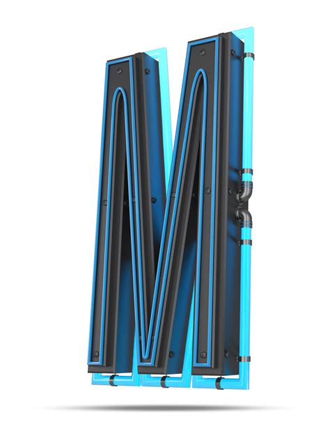 D Alphabet With Blue Neon Light Effect D Rendering Png