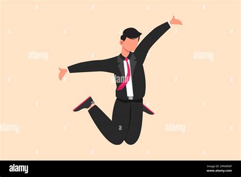 Business Flat Cartoon Style Drawing Happy Businessman Jump With Raised