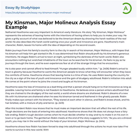 My Kinsman Major Molineux Analysis Essay Example StudyHippo