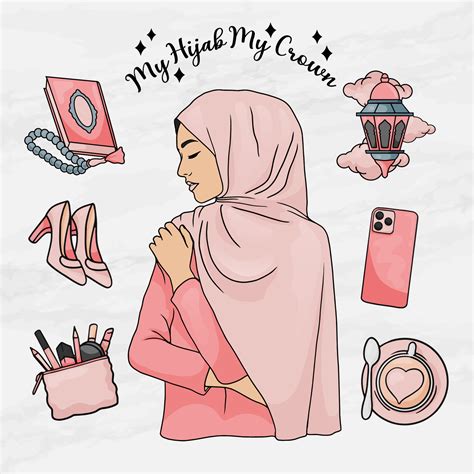 Beauty Woman Hijab Girl Sticker Element Objects Set Template 6852366