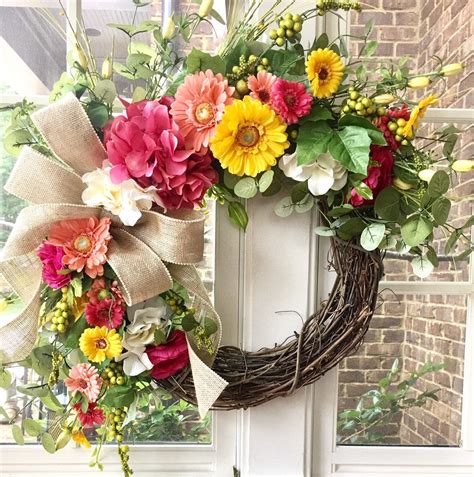 Large Summer Wreath For Front Door Spring Wreath Etsy Spring Wreath Wreaths For Front Door