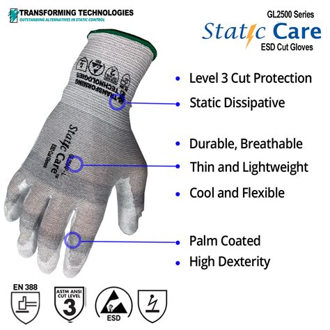 Gl2500p Esd Cut Resistant Gloves Palm Coated Esd And Static Control