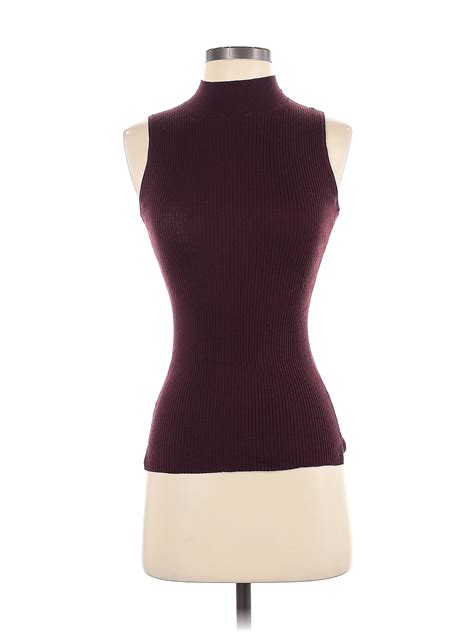 Ann Taylor 100 Merino Wool Solid Burgundy Sleeveless Turtleneck Size S