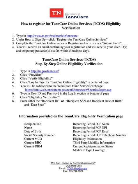 Fillable Online How To Register For Tenncare Online Services Tcos