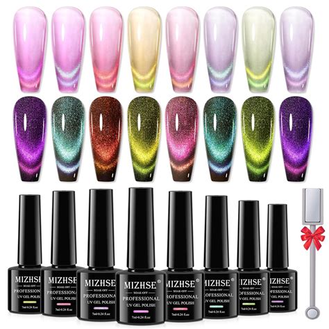 Mizhse 9d Cat Eye Gel Nail Polish 8 Colors Upgraded Winter Dopamine Magnetic Gel