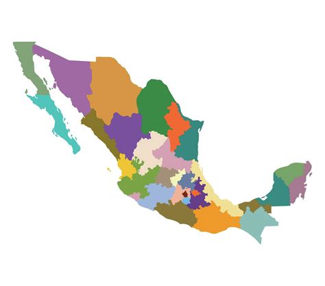 Map of Mexico with administrative regions in colorful. Mexican map ...