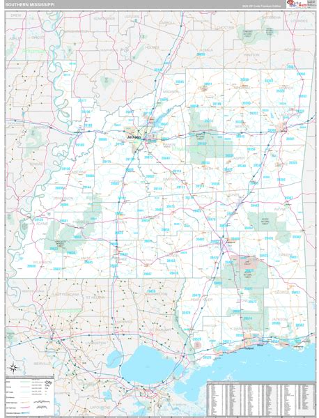 Mississippi Southern Wall Map Premium Style by MarketMAPS - MapSales