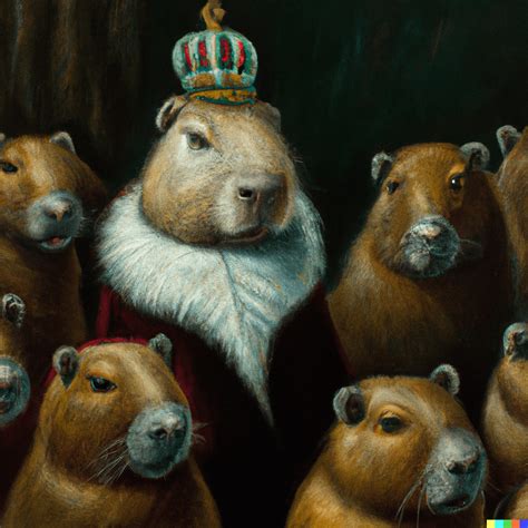 An Oil Painting Portrait Of A Capybara Wearing Medieval Royal Robes