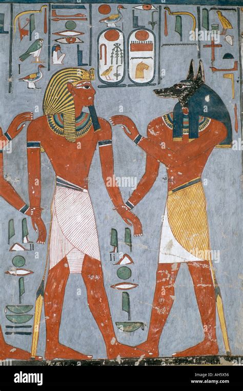 Tomb painting of the pharaoh Ramses I with the god Anubis Valley of ...