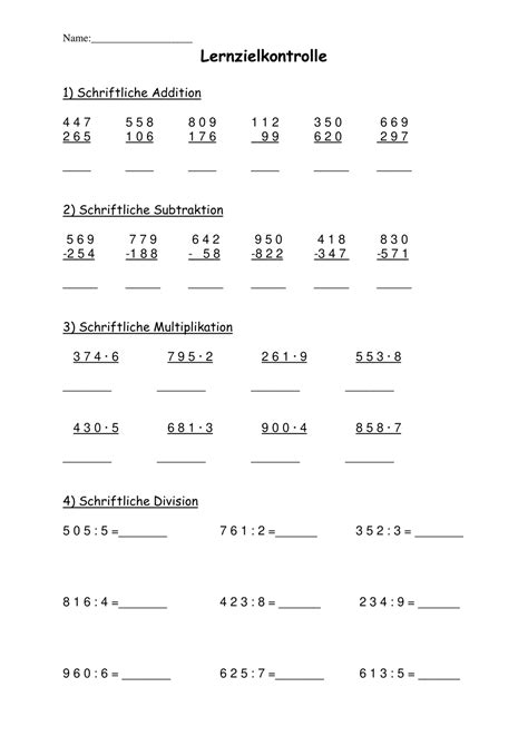 Lernzielkontrolle Grundrechnungsarten Unterrichtsmaterial Im Fach
