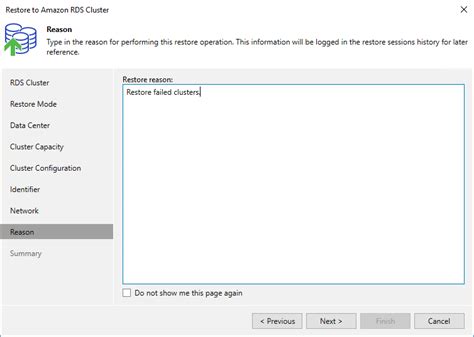 Step 9 Specify Restore Reason Veeam Backup For AWS Guide