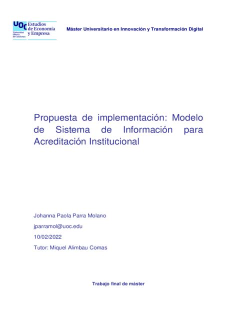 Completable En línea openaccess uoc Propuesta de implementacin TFM Fax