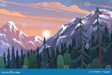 Mountains Landscape Abstract Lilac Sunset Panoramic View Vector