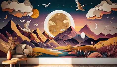 3d Art Mural Wallpaper Landscape Light Background Colorful Golden