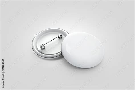 Blank White Button Badge Stack Mockup Isolated On Grey Clipping Path