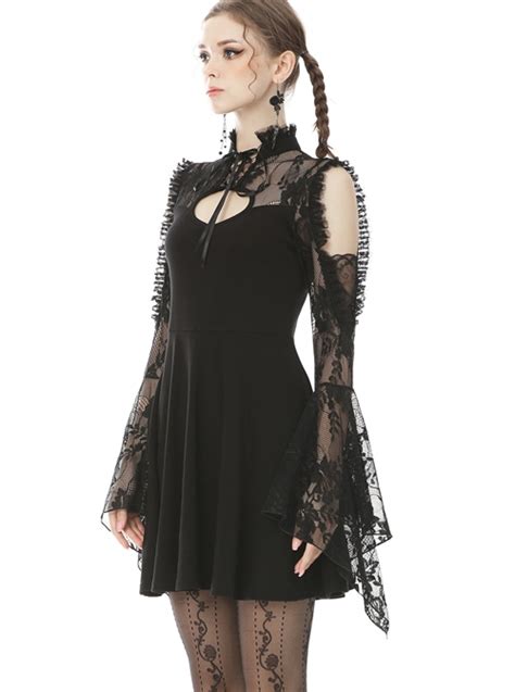 Rock Princess Gothic Black Lace Sexy Shoulder Dress Magic Wardrobes