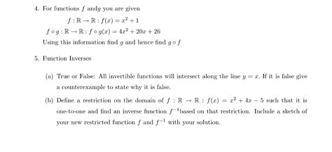 Solved 4 For Functions F Andg You Are Given F Rr F X X2