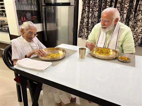 Pm Modi Meets His Mother Heeraben At Her Gandhinagar Residence In