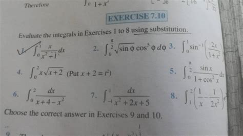 Evaluate The Integrals In Exercises 1 To 8 Using Substitutionv ∫01 X21