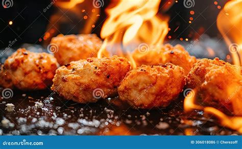 Spicy Chicken Nuggets Burning In The Fire Stock Illustration