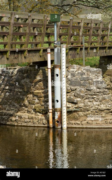 River level gauge on the River Wharfe near Starbotton Yorkshire Dales ...