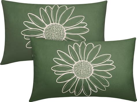 Green Daisy Flower Lumbar Pillow Covers 12x20 Inch Set Of 2 Spring