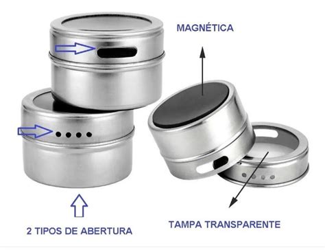 kit 2 Porta Temperos E Condimentos Imã Em Aço Inox