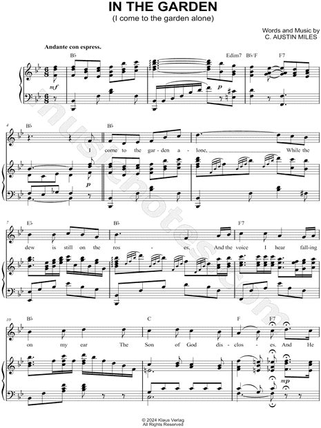 Signature Score In The Garden C Austin Miles Sheet Music In Bb Major Transposable