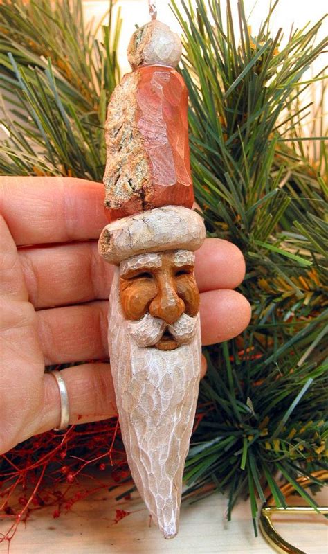 Santa Tree Ornament Wood Carving Hand Carved Christmas Etsy Santa