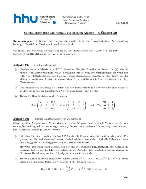 Blatt 08 Aufgaben MATHEMATISCHES INSTITUT PROF DR ACHIM SCH ADLE