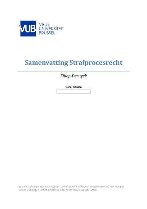 Samenvatting Strafprocesrecht 2018 2019 Samenvatting Strafprocesrecht