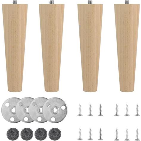 Lot De 4 Pieds De Meuble En Bois Massif Jambes Remplacement Hauteur