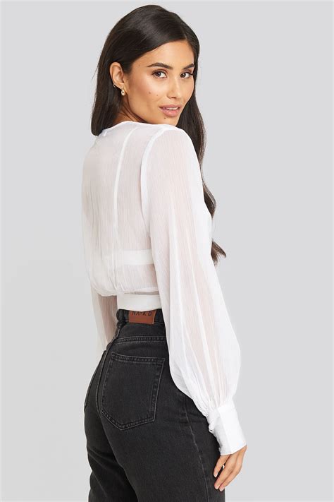 Overlap Sheer Blouse White Na