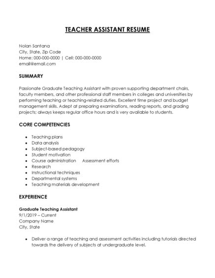 24 Teacher Assistant Resume Examples Writing Tips