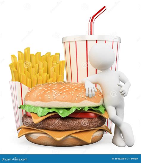 D White People Fast Food Hamburger Fries Drink Stock Illustration