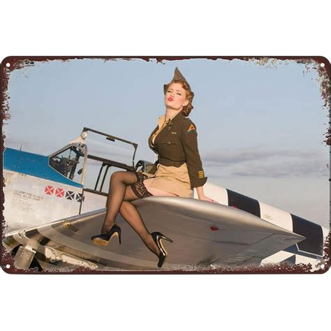 Vintage Metal Signs Military Pinup Girl Tin Sign Sexy Women Pilot