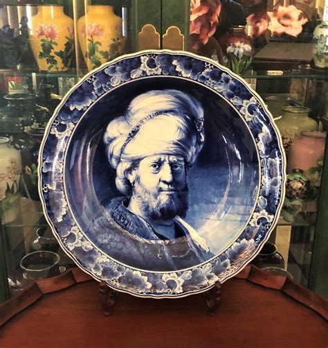 Huge Royal Delft Rare Charger Portrait Of A Man In Oriental