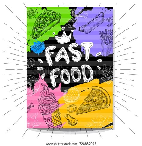 Fast Food Cafe Poster Bright Cool Stock Vector Royalty Free 728882095 Shutterstock