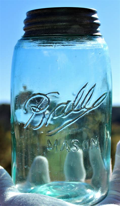 Antique 1900 1910 Triple L Logo Ball Fruit Jar With Zinc Lid Blue Quart Size Jar