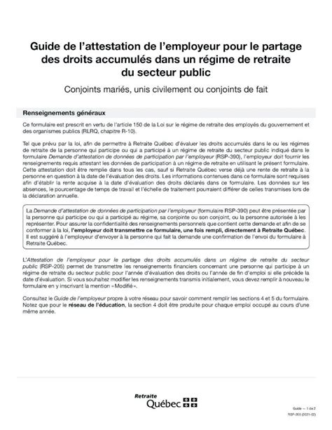 Pdf Attestation De Lemployeur Pour Le Partage Des Droits Rsp