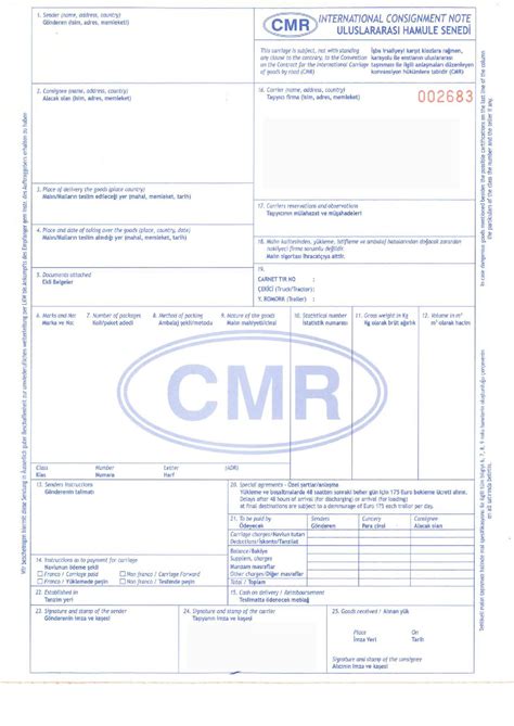 Cmr Sample Template Free Online Shipping Maritime Logistics