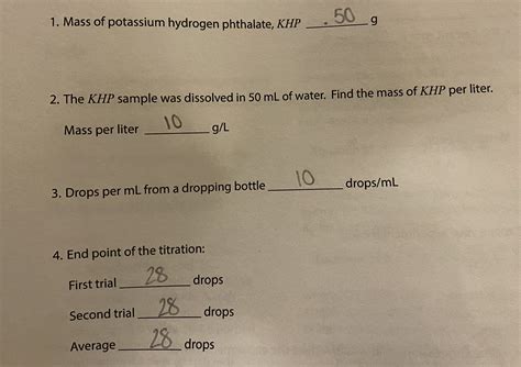 Solved Mass Of Potassium Hydrogen Phthalate Khp G The Chegg