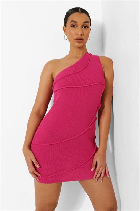 Rib Knit Seam Detail Asymmetric Dress Boohoo Usa