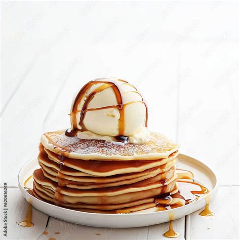 Deliciosos Pancakes De Caramelo Con Helado Pila De Tortitas Con Sirope