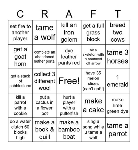 Minecraft Bingo Card