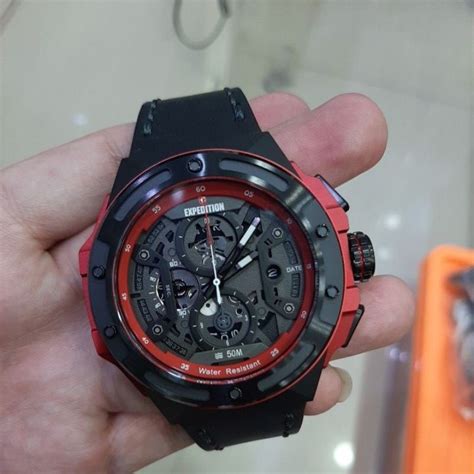 Jual Jam Tangan Expedition Pria E Original Kulit Black Red